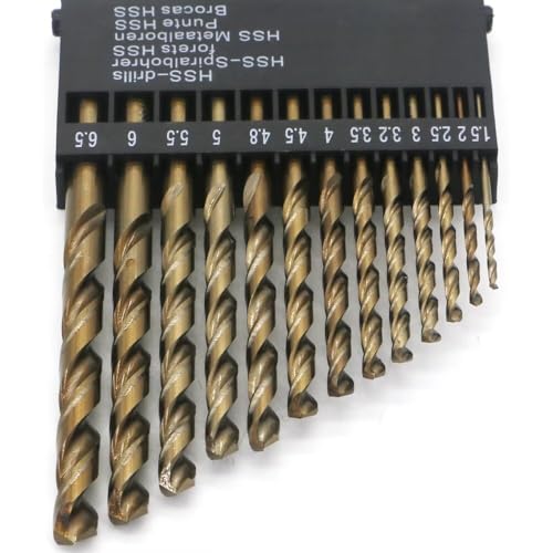 Metric Cobalt Drill Bits Set 1.5-6.5mm 13PCS, M35 high speed steel, high hardness straight shank drill, mechanical or hand drill for drilling, suitable for stainless steel, iron, copper and aluminum. - size: 1.5-6.5 mm (13 Count)
