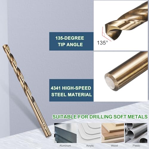 METALLIXITY Micro Drill Bit (#6) 4341 High-Speed Steel Gold 135° 5Pcs - size: #6 (5.182mm)