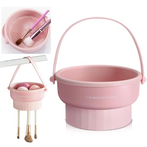 Makeup Brush Cleaner Mat 3 in 1 Make Up Brush Cleaning Bowl (Pink) - color: Pink