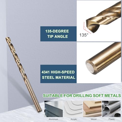 METALLIXITY Micro Drill Bit (#13) 4341 High-Speed Steel Gold 135° 5Pcs - size: #13 (4.699mm)
