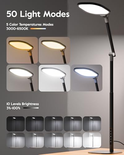 LitONES Tall LED Desk Lamps Home Office, Edge-Lit Eye-Care, 50 Light Modes - size: Black 1Pack
