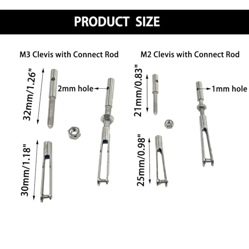 6PCS RC Airplane U-Clip Clamp Metal Clevis with Pull Rod Connector Coupler Pushrod Connect Shaft for RC Plane Helicopter Fixed Wing Parts DIY Model Aircraft Connection Accessories (M2/M3 Size Style 1) - style: M2/M3 Size Style 1