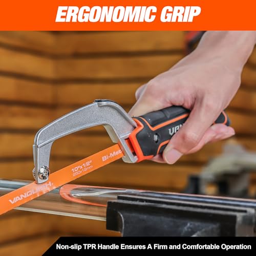 VANQUISH Aluminum Frame Mini Wood Hack Saw with 2 Piece Extra Flexible Bi-Metal HSS Blades Cutter Hand Hacksaw for Woodworking and Metal NW4851 - size: Hacksaw with extra blades