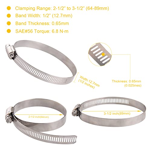 Winlong 3'' Stainless Steel Hose Clamps, 2-1/2" to 3-1/2" (64-89mm), 10PK - size: SAE#48 (2-1/2" ~ 3-1/2") 10PK