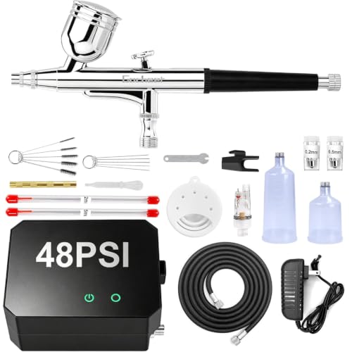 Gocheer Airbrush Kit,48 PSI Dual-Action Airbrush Set(Gloss Black) - color: Gloss Black