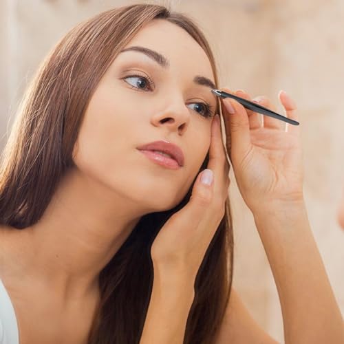 Diodiva 4-Pack Tweezers with Case for Eyebrows Facial Ingrown Hair Removal - style: 4-Pack Black