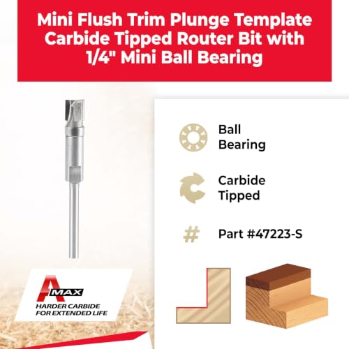 Amana Tool 47223-S Mini Flush RouterBit 1/4 D x 1/4 CH x 1/8 SHK w/ Bearing - size: 1/4 Dia x 1/4 x 1/8" Shank