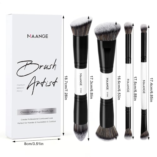 MAANGE 4 PCS Foundation Contour Conceal Brush Set, Makeup Brushes, Eyeshadow Concealer Brush, Double Sided Foundation Contour Blush Highlight Blending Eyebrow Brush For Liquid, Cream, Loose Powder - color: 4 PCS