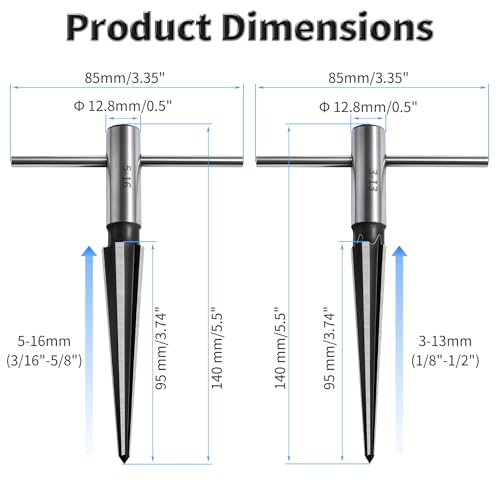T Handle Tapered Reamer Set, 3-13 & 5-16 mm - size: both of two