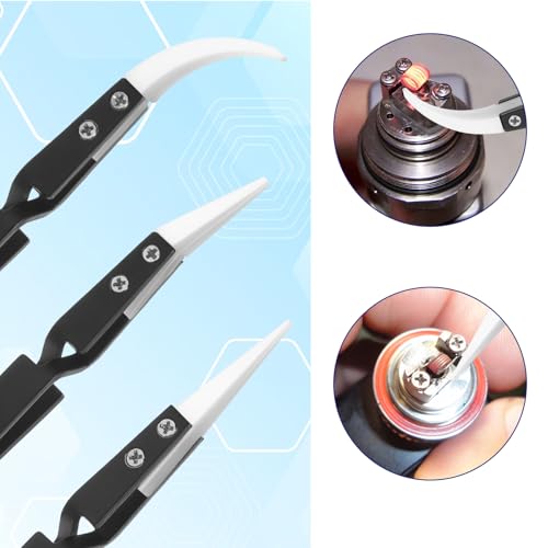 6 Pcs Precision Reverse Ceramic Tweezers Black Non-Conductive Solder Tweezer Anti-Magnetic Pointed & Curved Tips Heat-resistant Tweezer Set for Solder Pinching Coils