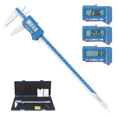 Dasqua Digital Caliper 12", IP54 Stainless Steel Water Resistant Caliper with Large LCD Display and Storage Case, Easy Switch Between Inch/Metric/Fraction, Accuracy 0.001'', Precision Measuring Tool - size: 0-12"
