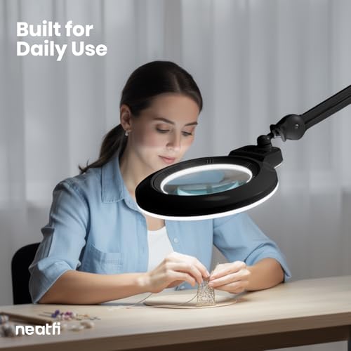 Neatfi LED Magnifying Lamp with Base, 1,600 Lumens, 2.25X/6X (Black) - color: Black, size: 7-inch Lens, Non-CCT with Base