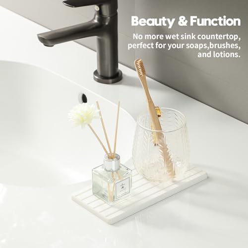 2Pack Quick Dry Water Absorbing Stone Drying Tray, Sink Mat, White 8“ x 4” - color: 2 Pack - White, size: 8" x 3.8"