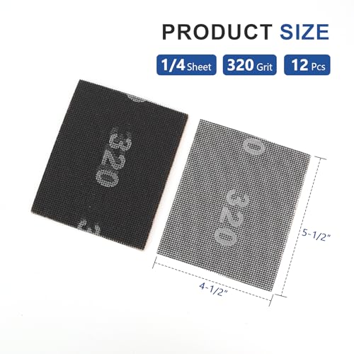 SCOTTCHEN Sanding Mesh 1/4 Sheet (12pcs) 5.5" x 4.5" for Palm Sanders Sheets 320 Grit - size: 1/4 Sheet: 5.5"x 4.5", style: #320