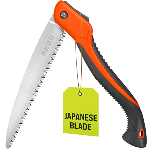 Folding Camping saw 9 Inch - Heavy Duty Pruning Saw with Triple-Cut SK5 Blade, 7 TPI Razor Teeth for Tree Trimming, Wood Cutting, Camping, Bushcraft, and Gardening - size: 9 INCH (Orange)