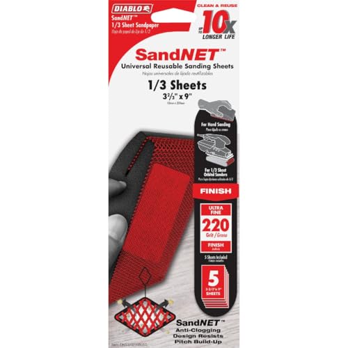 Diablo SandNET Reusable Sanding Sheets - 1/3 Sheet, 220-Grit, 5-Pack