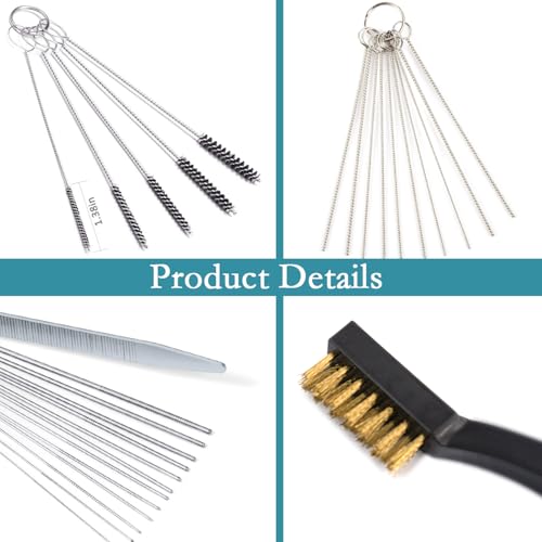 Carburetor Cleaning Tool, Carb Jet Cleaning Kit & Welding Tip Cleaner with Stainless Steel Needles, Brushes and Hooks Cleaner Tools Set for Motorcycle ATV Chainsaw Welder Small Engines