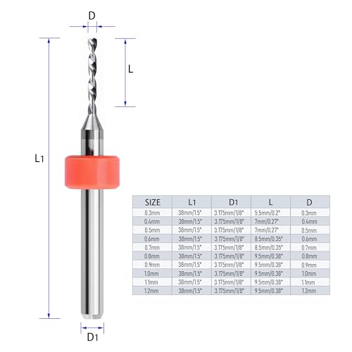 10 Pcs PCB Drill Bits Set, 1/8" Shank 0.3mm-1.2mm - size: 0.3-1.2mm