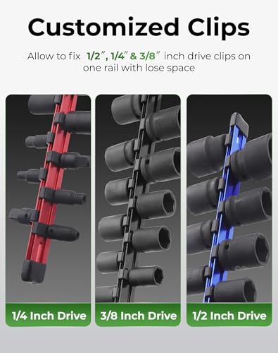 ALOANES 3/8-Inch Drive Heavy Duty Aluminum Alloy Socket Organizer - color: Red, size: 3/8-inch Drive