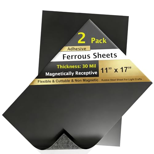 2 Pack, 11"x17" Adhesive Ferrous Sheets for Magnet, Flexible Steel Vinyl Magnetically-Receptive Sheet, Flat Rubber Metal Steel Pad, Flexible Iron Mat Work with All Magnets - color: Black, size: 11"x17"