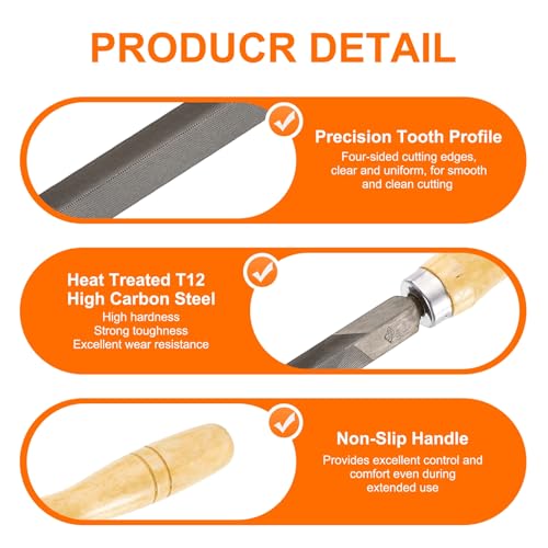 HARFINGTON Triangle Thin Teeth Cut File 12" Double Cut Teeth High Carbon Steel Hand Rasp File Wood Handle for Metal Wood Deburring Removing - size: 12", style: Thin