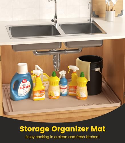 Under Sink Mats for Kitchen Waterproof 34"x22",Khaki - color: Khaki