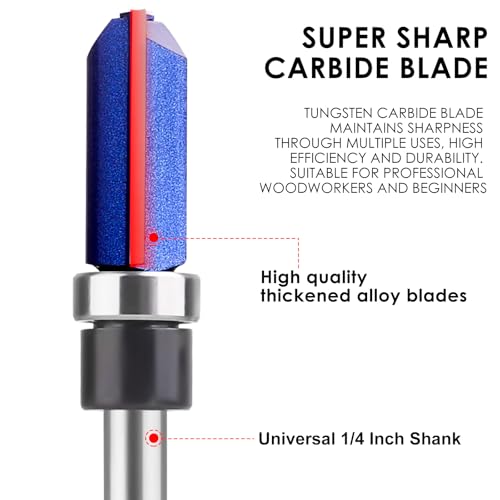 BAIDETS Pattern Flush Trim Router Bits 1/4 Shank, Bottom Bearing Pattern Router bit Set, Cutting Diameter: 1/2", Cutting Height Respectively 1/2", 3/4", 1", 1-1/2" for Home DIY and Woodworking - size: Pattern Flush Trim 4 Pcs
