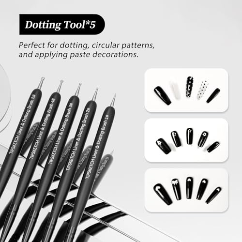 Nail Art Liner Brushes 5Pcs with Caps & Bag Thin Liner & Dotting Pen Set
