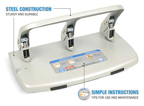 Carl, Medium-Duty 3 Hole Paper Punch, 40 Sheet Punch Capacity, Metallic, Model:HC-340
