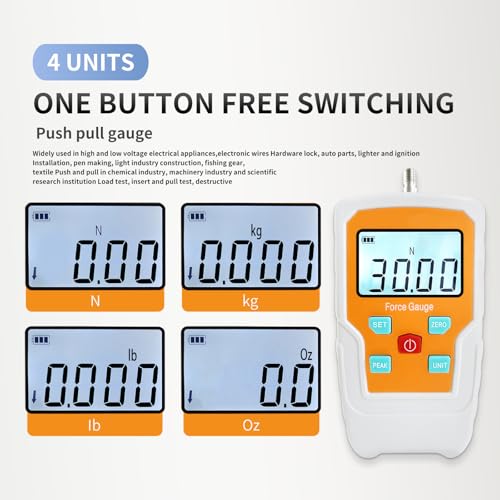 Digital Force Gauge Push and Pull Meter Dynamometer Tension Pressure Tester Thrust Meter Compression Load Plug Force Destructive Tests 30N/3kg/6.5lb/108Oz - size: 6.5LB 30N