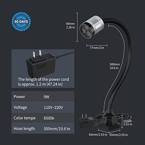 Flexible Work Light, Led Machine Light, Led Flexible Gooseneck Light 900 Lumens with 20inch Flexible Gooseneck 120 Volt for Lathe Workbench Bandsaw and Machine Tool - style: 60F Magnetic Light