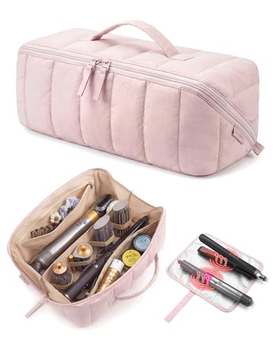 BAGSMART Hair Tool Travel Bag Compatible with Shark FlexStyle, Wide Open - color: Baby Pink
