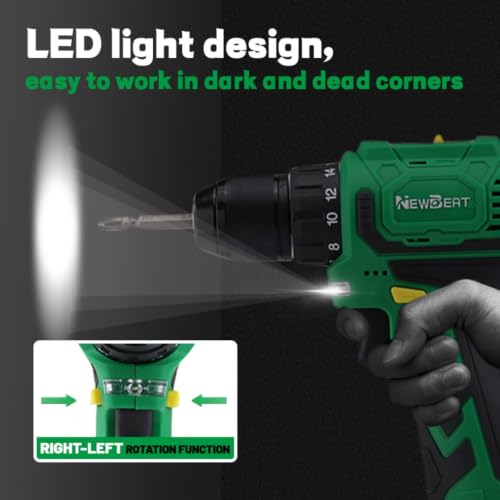12V Brushless Cordless Drill Set, 3/8" Ratcheting Chuck, 35N.m - color: Green 12v Brushless