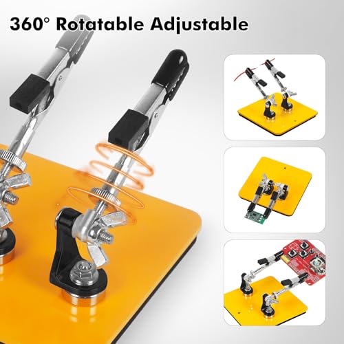 NOEVSBIG Helping Hands Soldering Station with 3.9" x 3.9" Stable Base, 360° Adjustable Soldering Clamp Tool 4 Flexible Magnetic Arms PCB Holder for Soldering Wires, Cables & Connector Repair