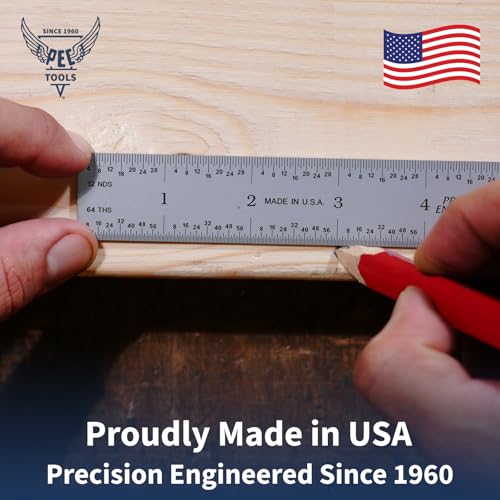 PEC Tools 12 Inch Rigid Metal Rule -5R Graduation, Made in USA - color: Carbon Steel-Rigid, size: 12"