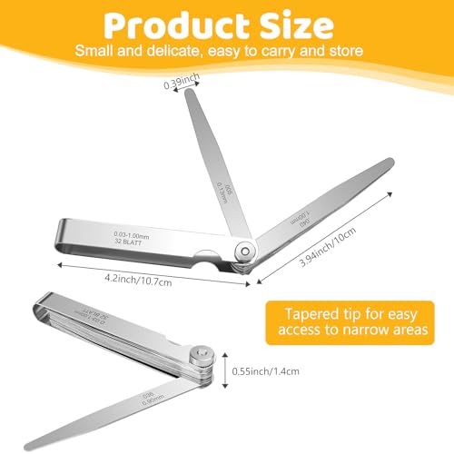 32 Blades Stainless Steel Feeler Gauge, Metric and Imperial Gap Measuring Tool Width and Thickness Feeler Gage Gauge for Spark Plug, Valve Adjustment Tool, 0.03-1mm (0.001-0.040 Inch) - size: 0.001-0.040 Inch