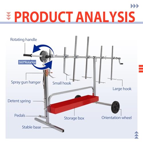 Auto Body Paint Stand 6 Racks, 360°Rotation w/Adjustable Bars, 2 - color: Red