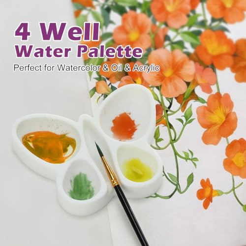 Silicone Paint Palette, 4 Well Watercolor Mixing Tray with Paint Brush Rest