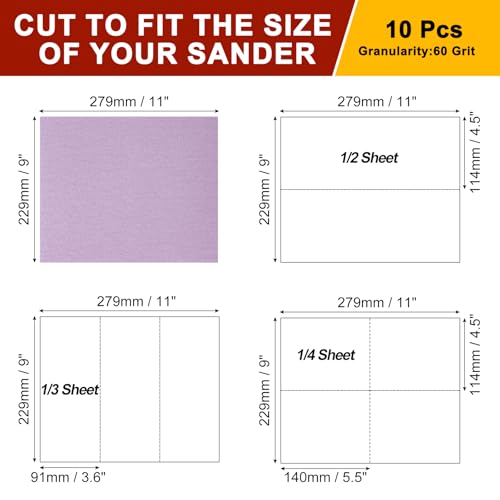 Sandpapers 9x11 10Pcs 60Grit Aluminum Oxide Purple - size: 60 Grit