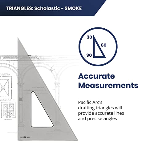 Pacific Arc's Scholastic Triangle - 10 inch - Smoke - 30/60 Angle - Polystyrene - Inking Edge - Technical Drawing Tools, Drafting, Architect and Engineering. - style: 10 inch, 30/60