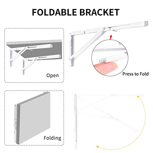 YUMORE Folding Shelf Brackets, 24 Inch Heavy Duty L Bracket, White, 2 Pack - color: White, size: 24 Inch