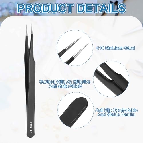 HARFINGTON 3pcs 4.92" Long ESD-18 Anti-static Straight Pointed Round Edge - size: 4.92"
