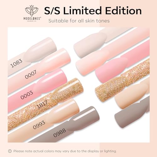 modelones Nude Gel Nail Polish Set, 6 Colors Glitter Neutral Pink Gold - color: A Neutral Chic