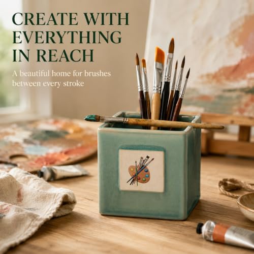 GUTE Painters Artist Cup, Paint Brush Holder & Cleaner 3.5" H 3" W - Gift Paint Mixing Cup, Elegant (Green) - style: Green Cup