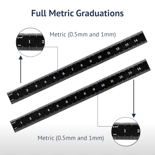 PEC Tools Metric Metal Ruler, 15CM, Made in USA - color: Black Chrome-Flexible, size: 150mm