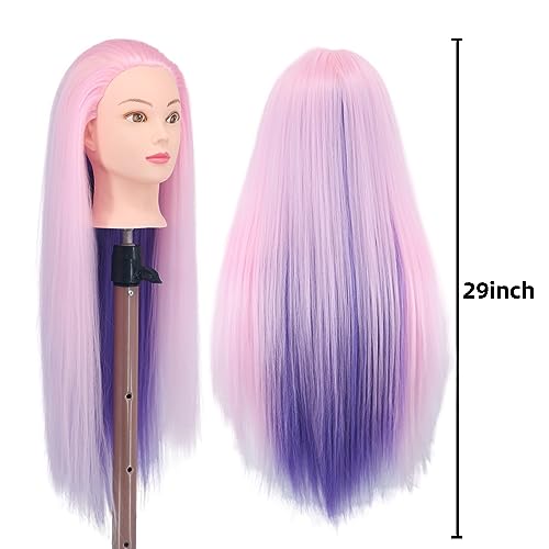 Eumos Mannequin Head with Hair, 29'' Doll Head for Hair Styling - color: Pink Purple