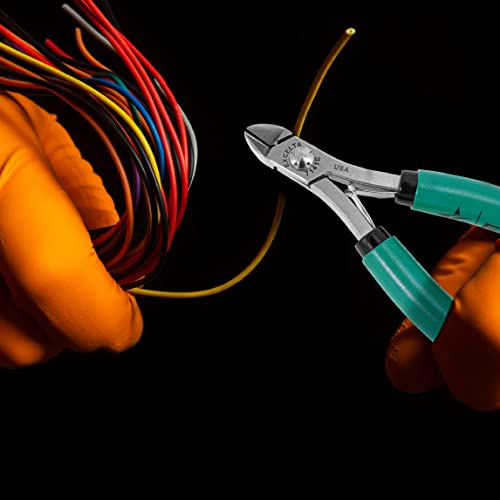 Excelta 7141E Optimum Flush Cutter for Soft Wire .005”–.045”, ESD Safe Lazer Line Micro Cutter with Oval Head, Precision Carbon Steel Tool for PCB Assembly and Electronics Work, Made in USA
