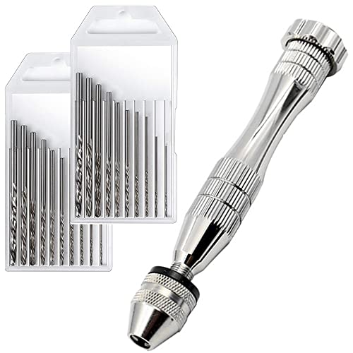 KINGFOREST Hand Drill, 20pc HSS Bits 0.8-3mm, for Wood Resin（Silver） - size: silver-20pcs drills