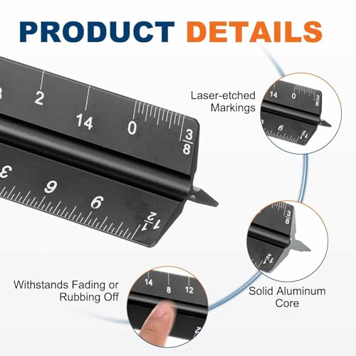 HARFINGTON Architectural Scale Ruler, 12" Standard Aluminum Alloy Black - color: Black, size: 12 Inch