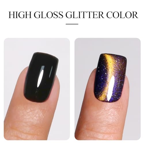 2 PCs 10ML Gel Nail Set, Black and Brilliant Golden Starlight - color: Golden Starlight Cat Eye & Black 2-Pack